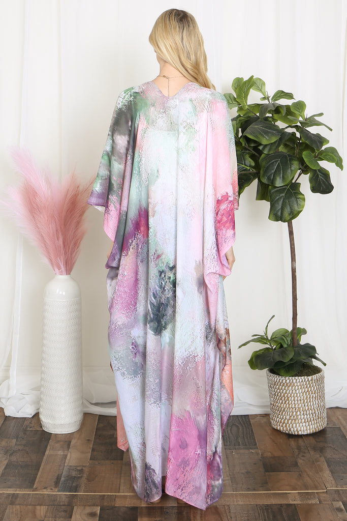 TIE DYE ABSTRACT PRINT LONG KIMONO