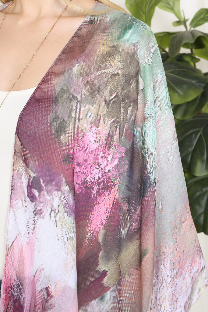 TIE DYE ABSTRACT PRINT LONG KIMONO