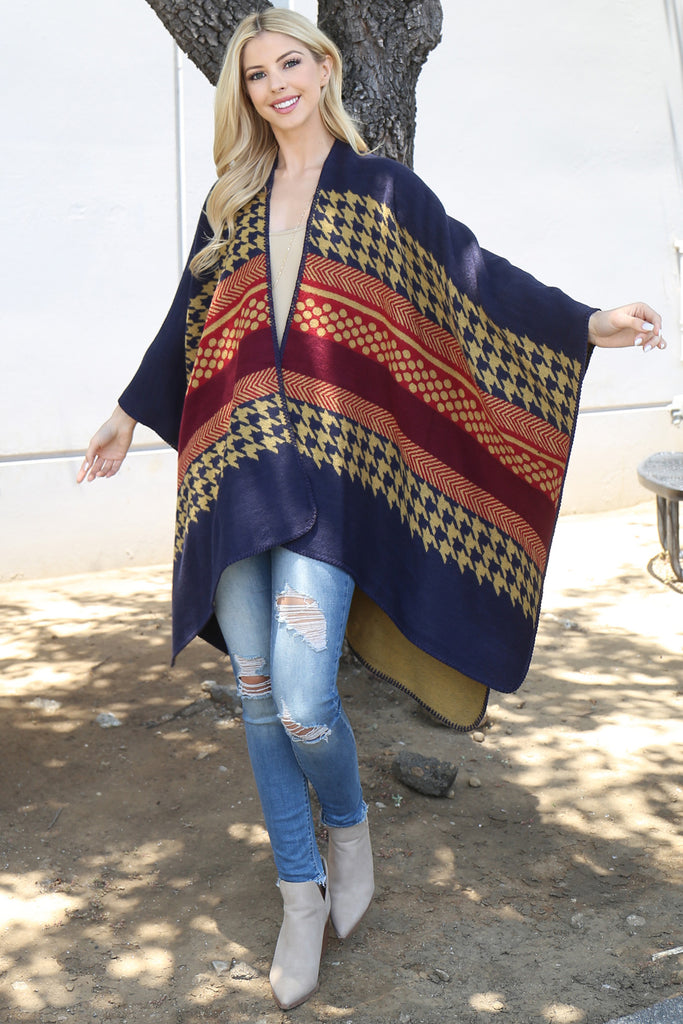 Stripes Pattern Warmer Open Front Kimono