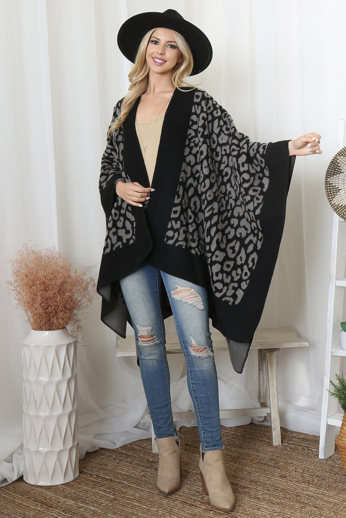 BORDER LINE LEOPARD PRINT WARMER OPEN FRONT KIMONO