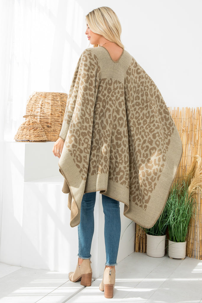 BORDER LINE LEOPARD PRINT WARMER OPEN FRONT KIMONO