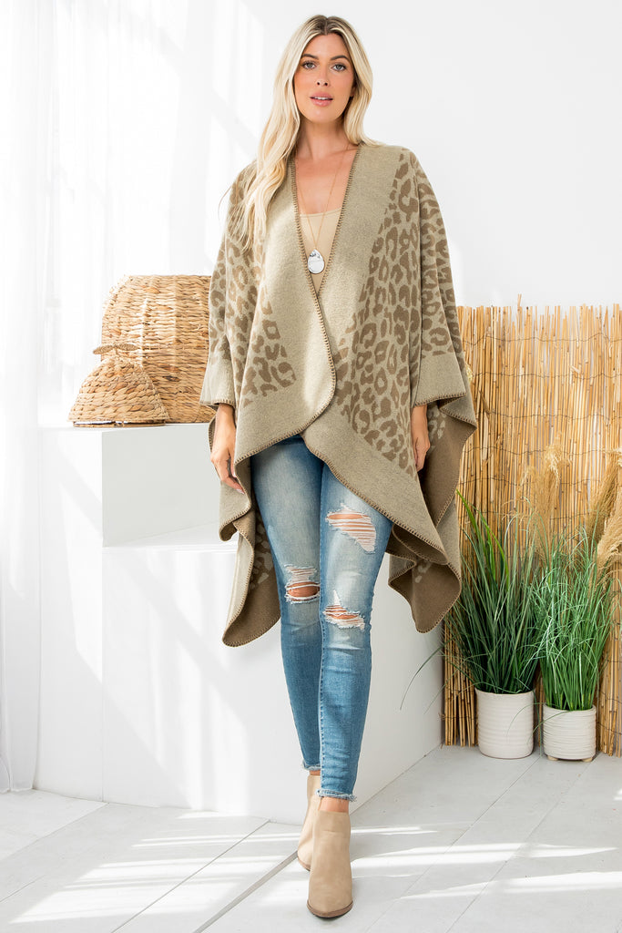 BORDER LINE LEOPARD PRINT WARMER OPEN FRONT KIMONO