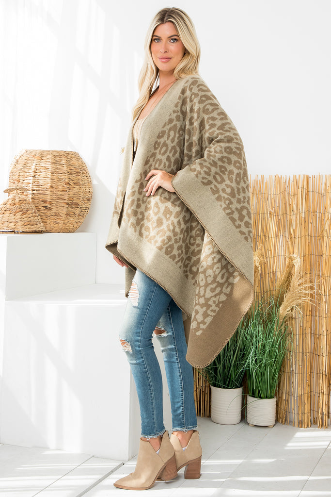 BORDER LINE LEOPARD PRINT WARMER OPEN FRONT KIMONO