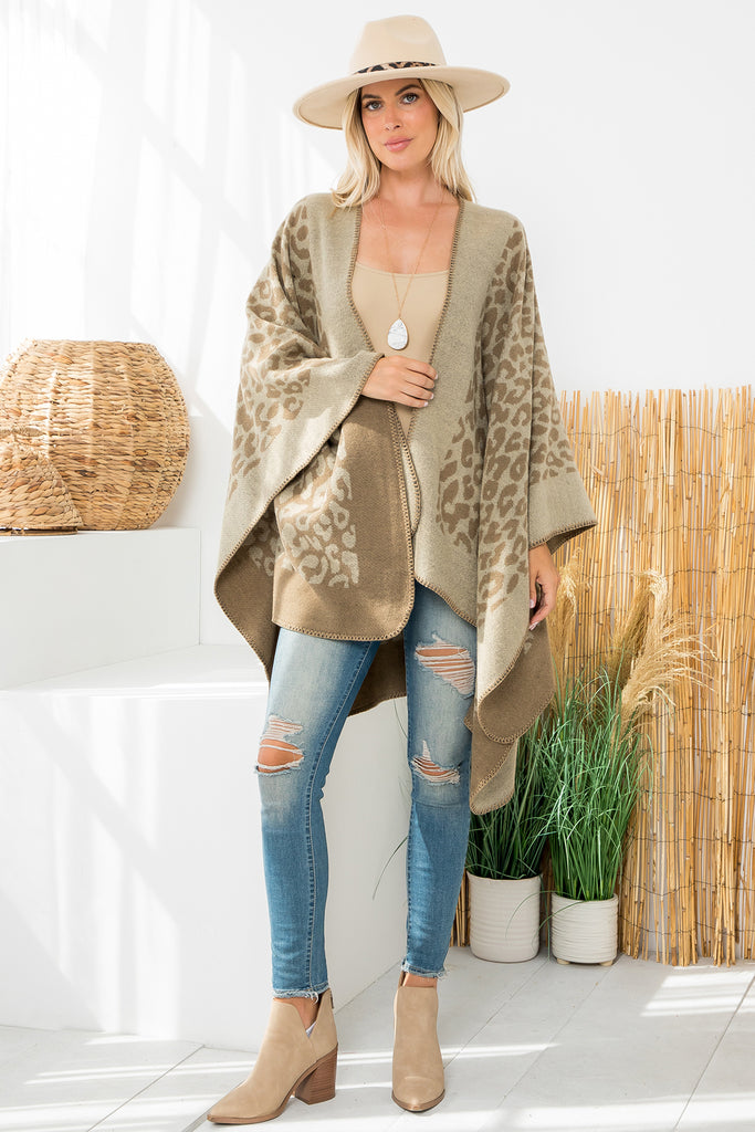 BORDER LINE LEOPARD PRINT WARMER OPEN FRONT KIMONO