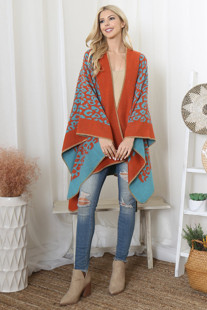 BORDER LINE LEOPARD PRINT WARMER OPEN FRONT KIMONO