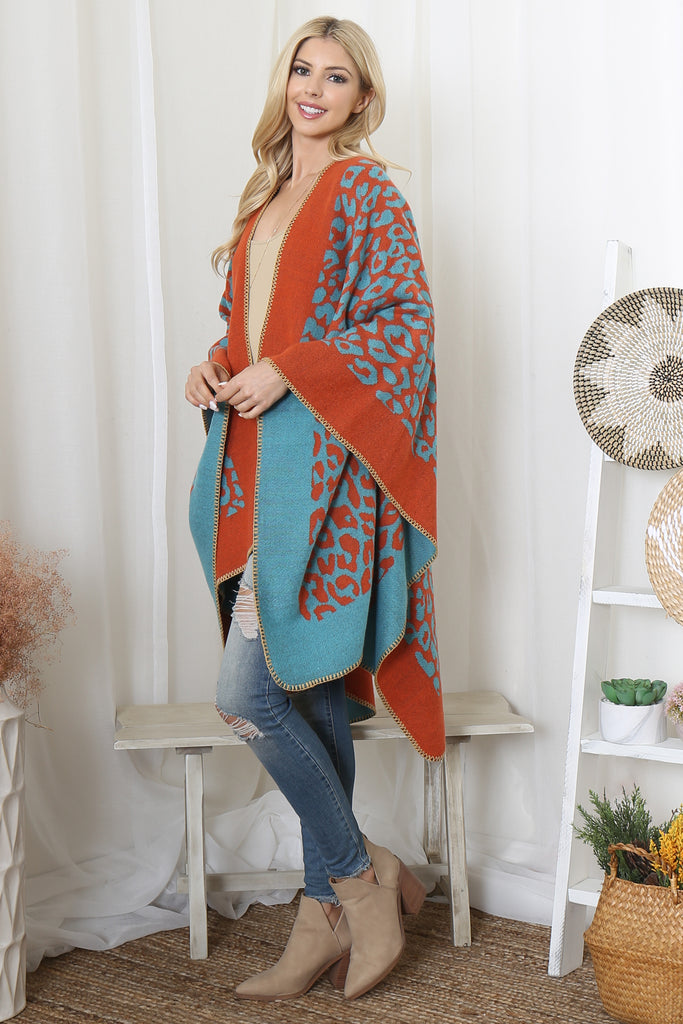 BORDER LINE LEOPARD PRINT WARMER OPEN FRONT KIMONO