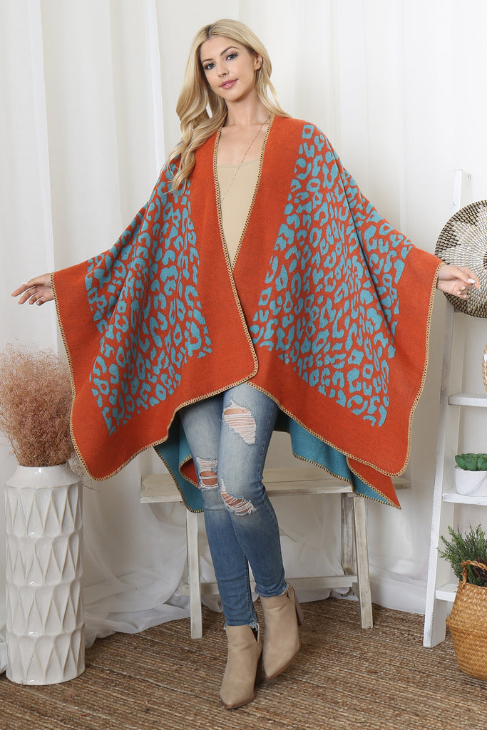 BORDER LINE LEOPARD PRINT WARMER OPEN FRONT KIMONO