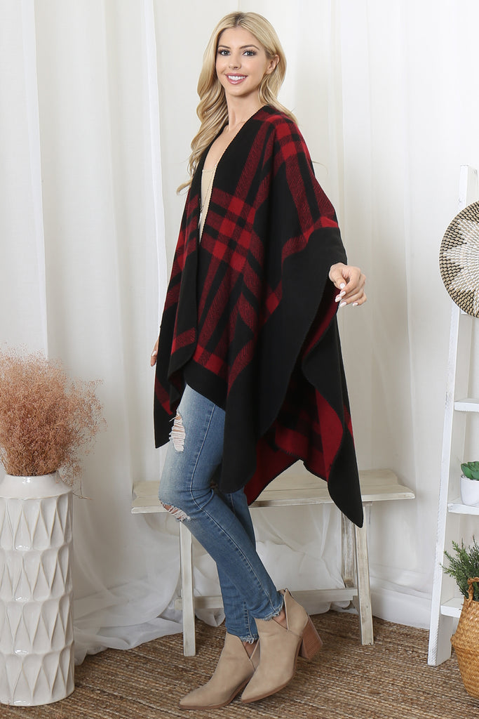 PLAID KNIT WARMER OPEN FRONT KIMONO