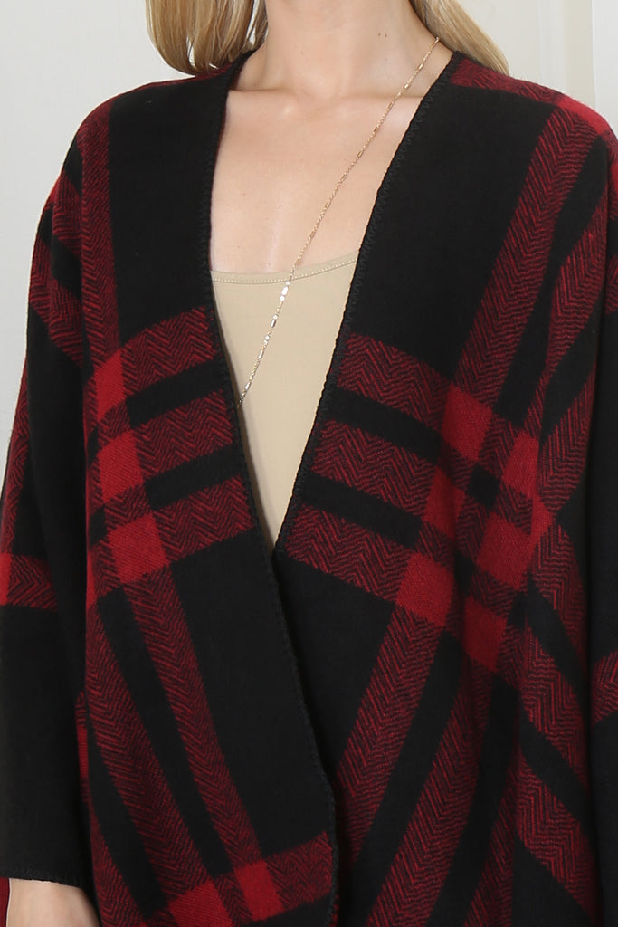 PLAID KNIT WARMER OPEN FRONT KIMONO