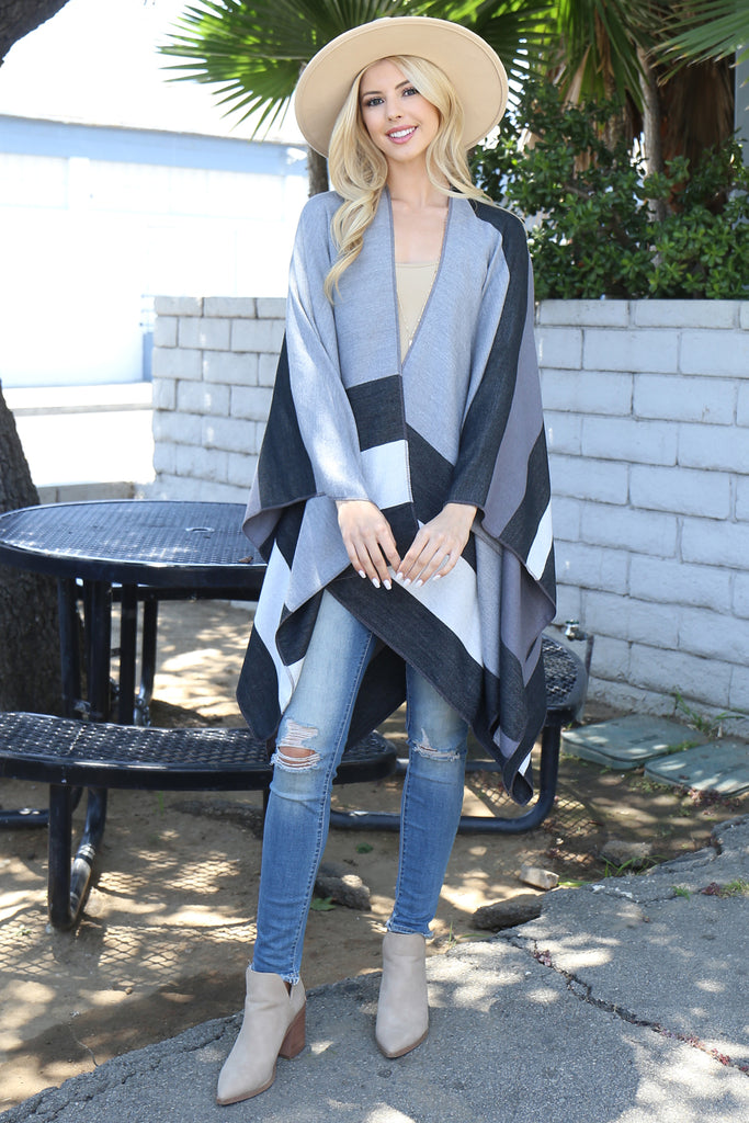 MULTI COLOR STRIPE PRINT OPEN FRONT KIMONO