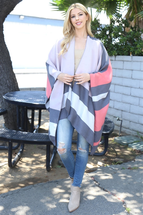 MULTI COLOR STRIPE PRINT OPEN FRONT KIMONO