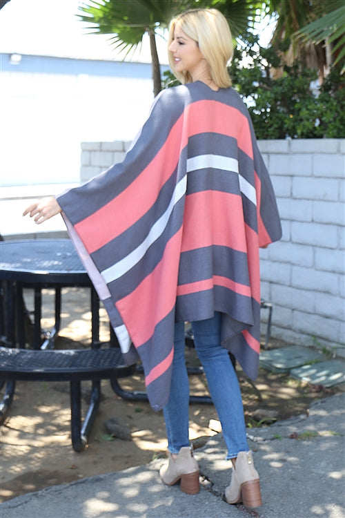 MULTI COLOR STRIPE PRINT OPEN FRONT KIMONO