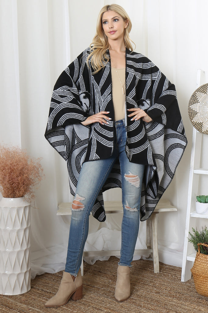 FLOWER GEOMETRIC PRINT OPEN FRONT KIMONO