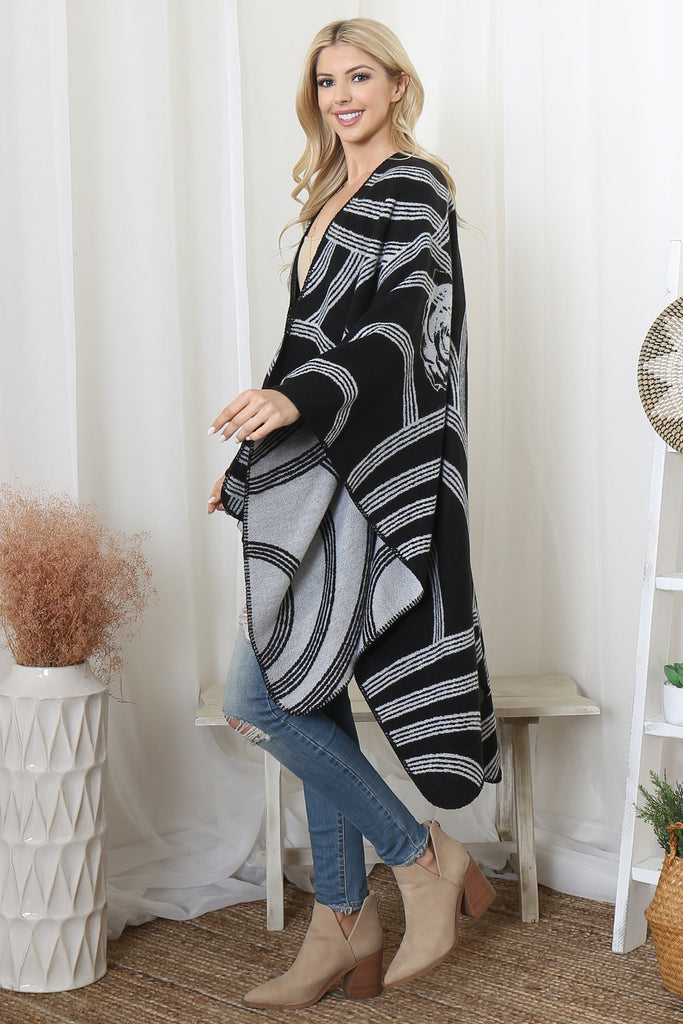 FLOWER GEOMETRIC PRINT OPEN FRONT KIMONO