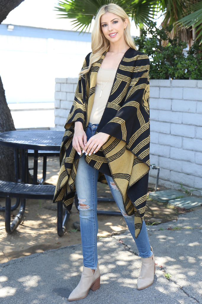 FLOWER GEOMETRIC PRINT OPEN FRONT KIMONO