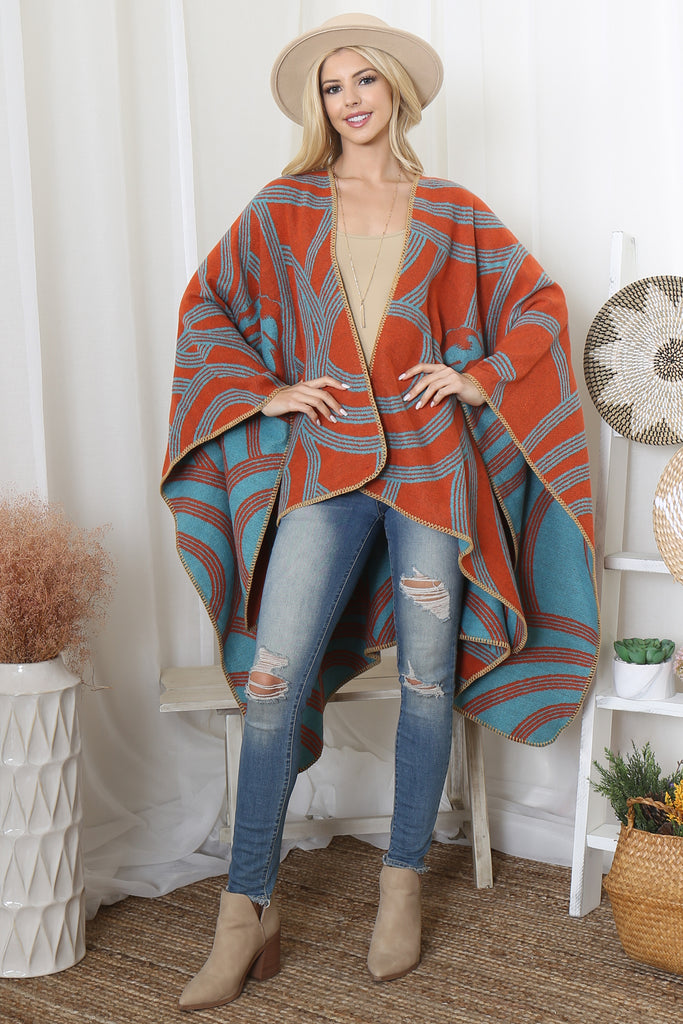 FLOWER GEOMETRIC PRINT OPEN FRONT KIMONO