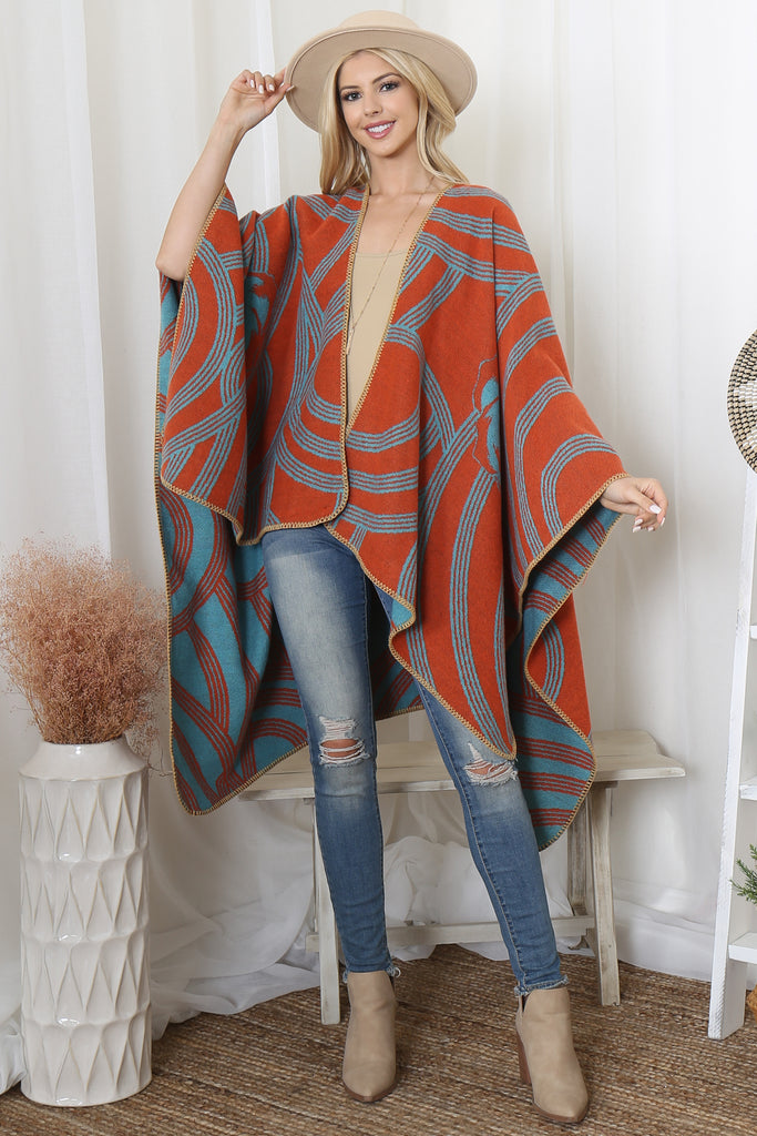 FLOWER GEOMETRIC PRINT OPEN FRONT KIMONO