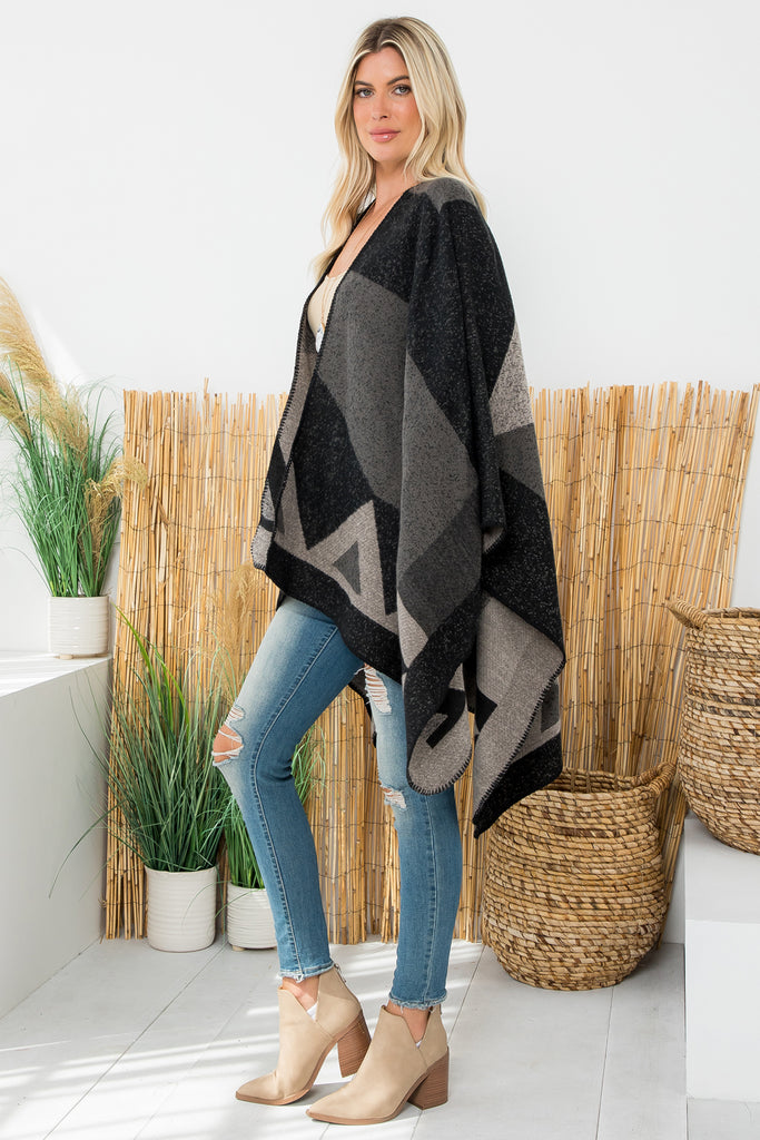 GEOMETRIC SHAPE PRINT WARMER OPEN FRONT KIMONO