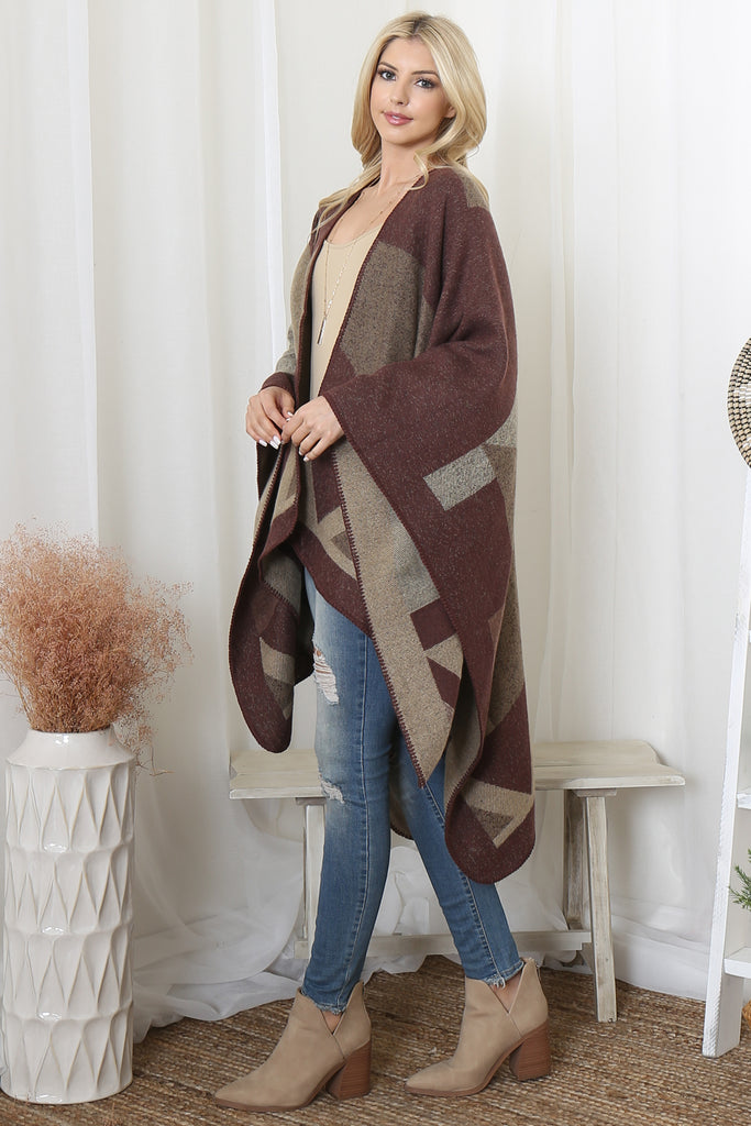 GEOMETRIC SHAPE PRINT WARMER OPEN FRONT KIMONO