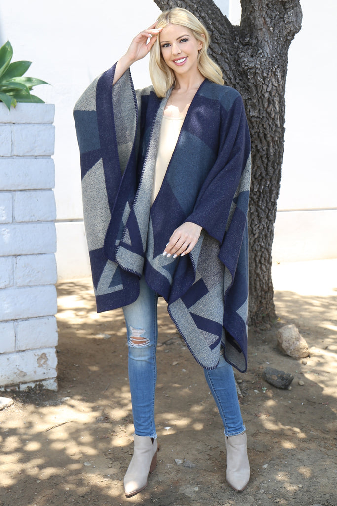 GEOMETRIC SHAPE PRINT WARMER OPEN FRONT KIMONO