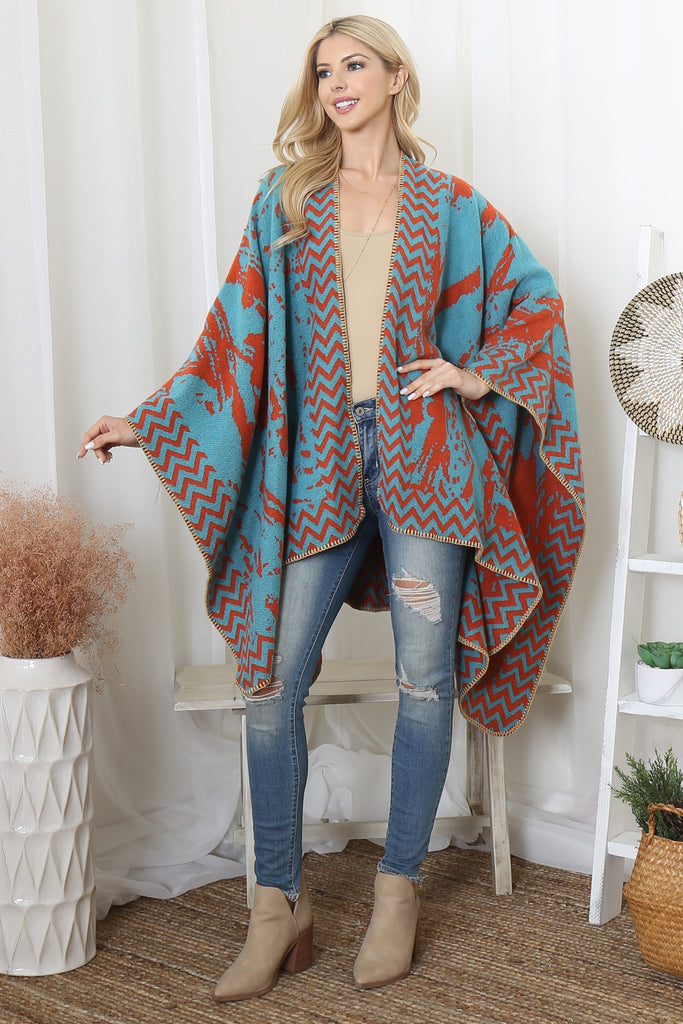 ZIG ZAG BORDER ABSTRACT WARMER OPEN FRONT KIMONO