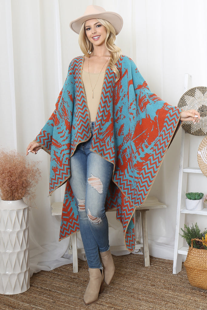 ZIG ZAG BORDER ABSTRACT WARMER OPEN FRONT KIMONO