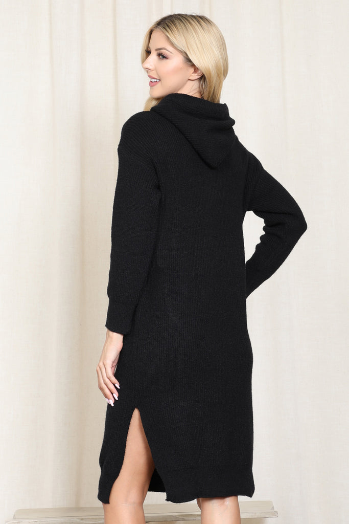 HOODED LONG SLEEVE TUNIC DRESS WITH SLIT