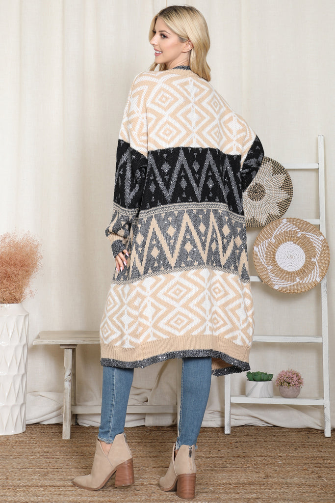 HDF4002 - AZTEC PATTERN KNITTED TERRY CARDIGAN