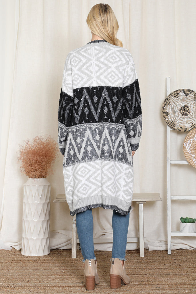 HDF4002 - AZTEC PATTERN KNITTED TERRY CARDIGAN