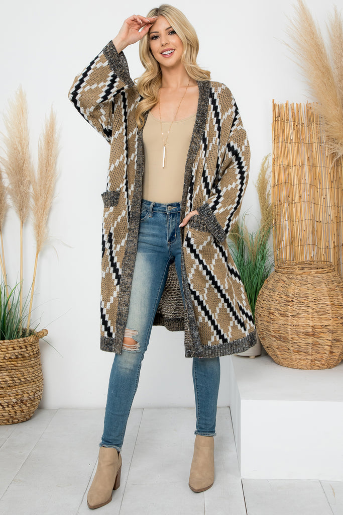 HDF4003 - DIAMOND PATTERN KNITTED TERRY CARDIGAN