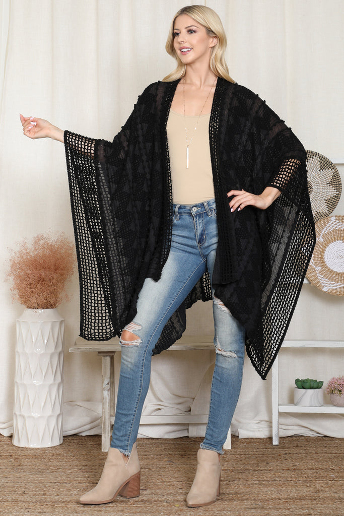 ZIGZAG POMPOM CROCHET PALMER KIMONO