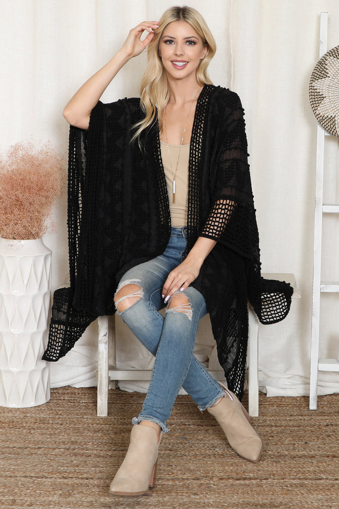 ZIGZAG POMPOM CROCHET PALMER KIMONO