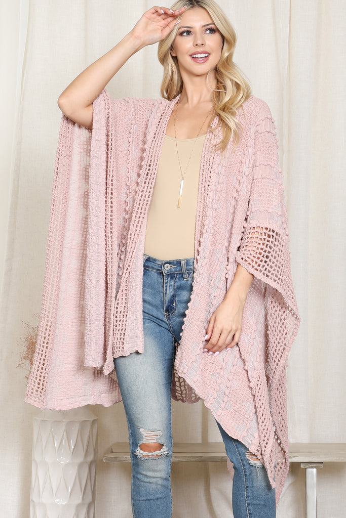 ZIGZAG POMPOM CROCHET PALMER KIMONO