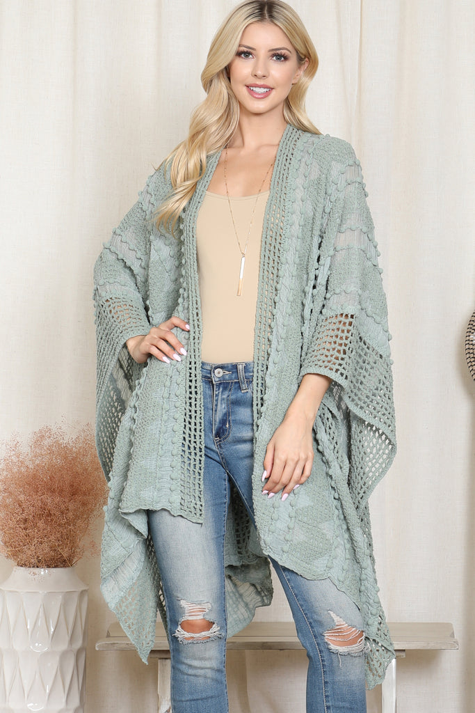 ZIGZAG POMPOM CROCHET PALMER KIMONO