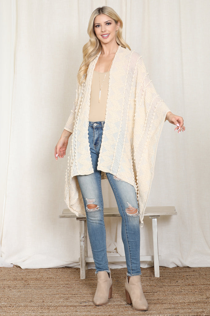 ZIG ZAG POMPOM OPEN FRONT KIMONO