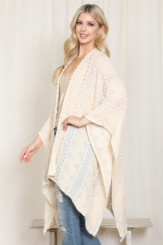 ZIG ZAG POMPOM OPEN FRONT KIMONO