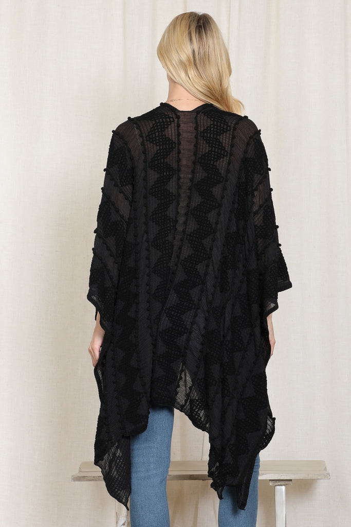 ZIG ZAG POMPOM OPEN FRONT KIMONO