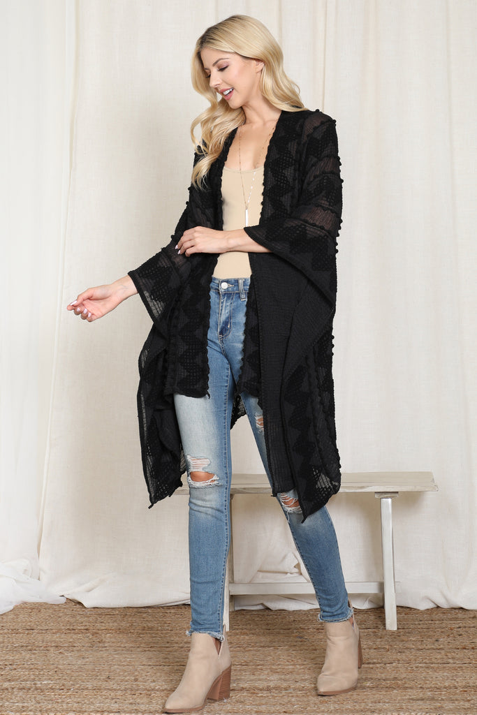 ZIG ZAG POMPOM OPEN FRONT KIMONO