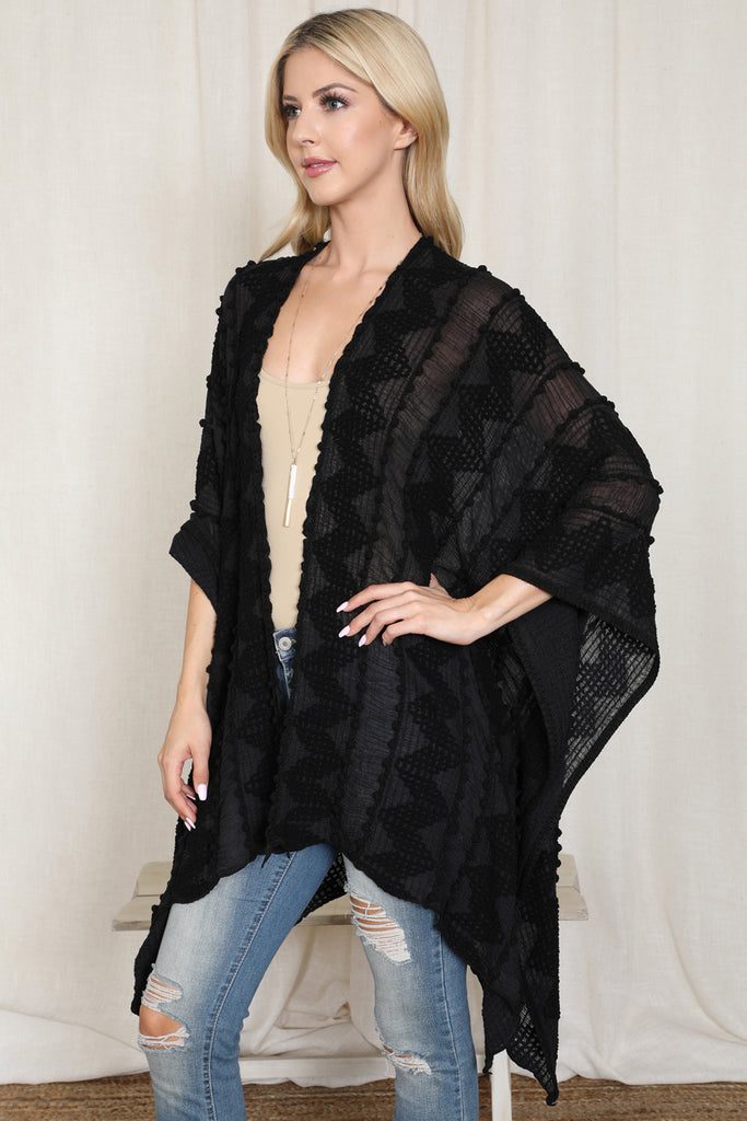 ZIG ZAG POMPOM OPEN FRONT KIMONO