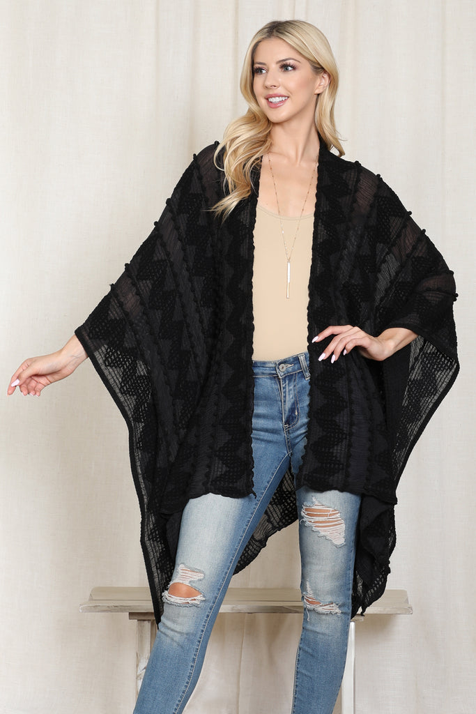 ZIG ZAG POMPOM OPEN FRONT KIMONO