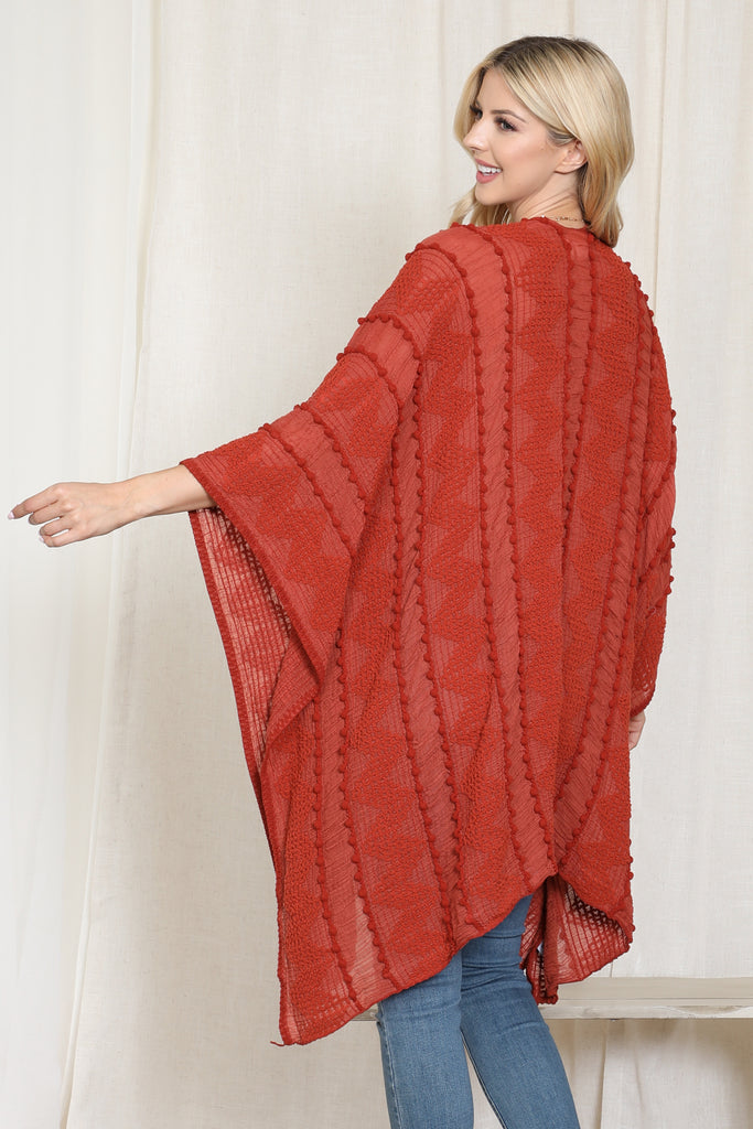 ZIG ZAG POMPOM OPEN FRONT KIMONO