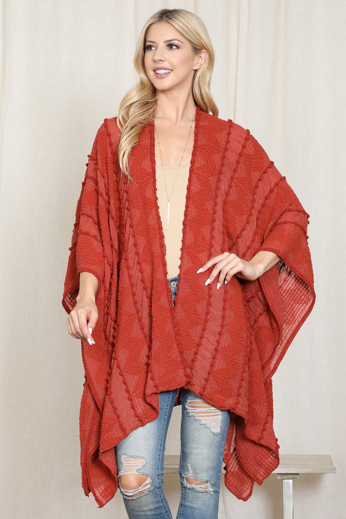 ZIG ZAG POMPOM OPEN FRONT KIMONO