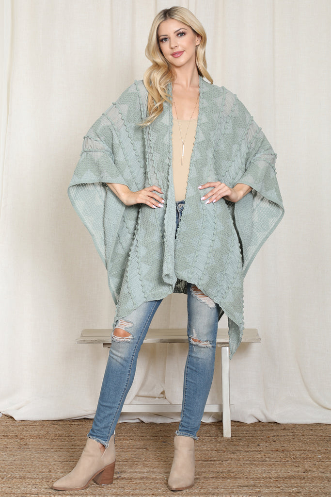 ZIG ZAG POMPOM OPEN FRONT KIMONO