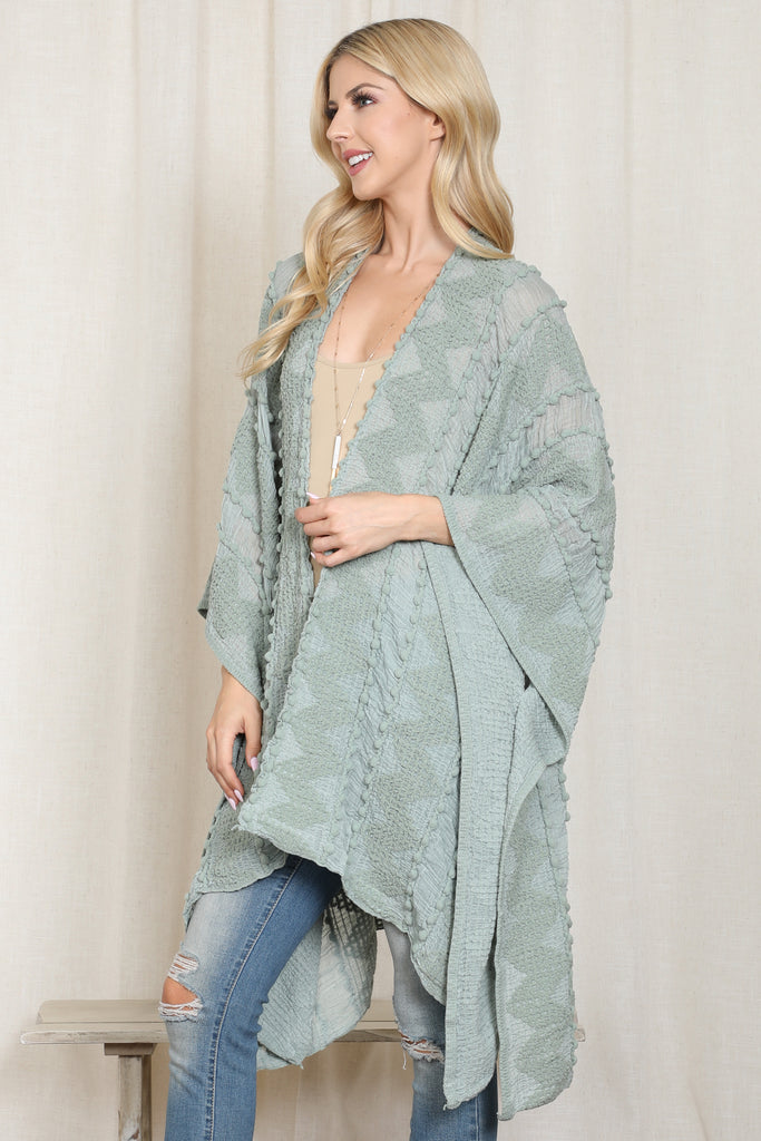 ZIG ZAG POMPOM OPEN FRONT KIMONO