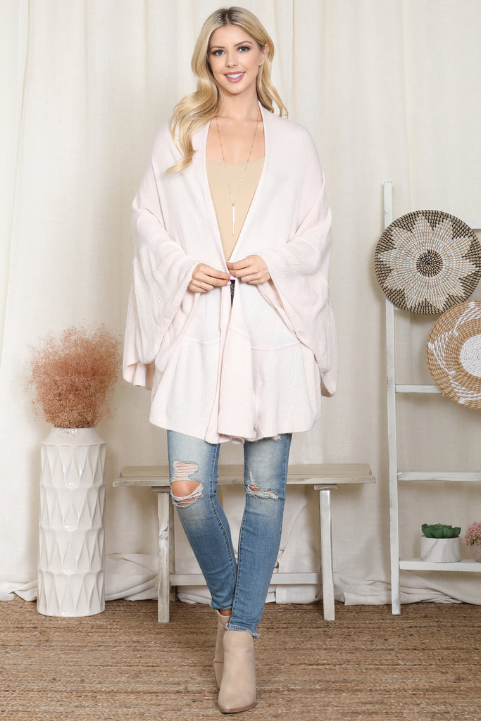 KNIT RUFFLED SOLID COLOR KIMONO