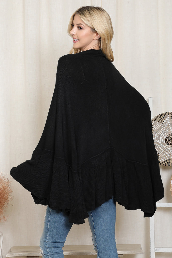 KNIT RUFFLED SOLID COLOR KIMONO