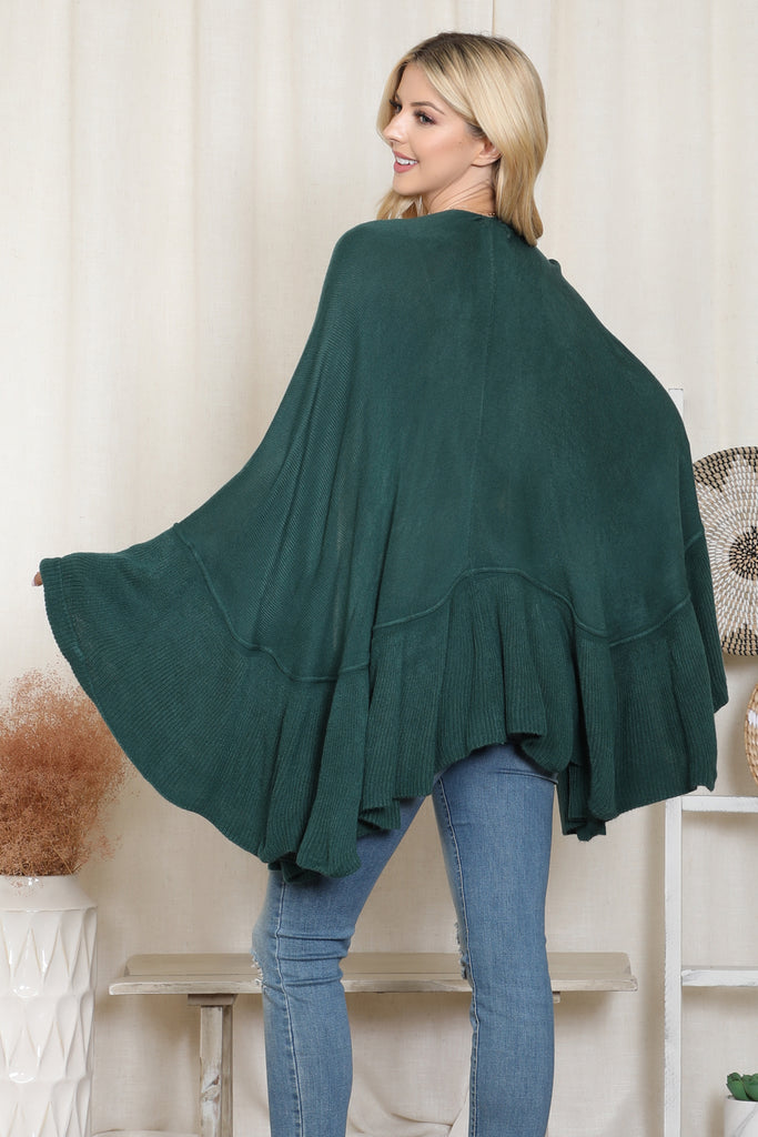 KNIT RUFFLED SOLID COLOR KIMONO