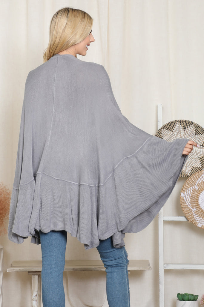 KNIT RUFFLED SOLID COLOR KIMONO