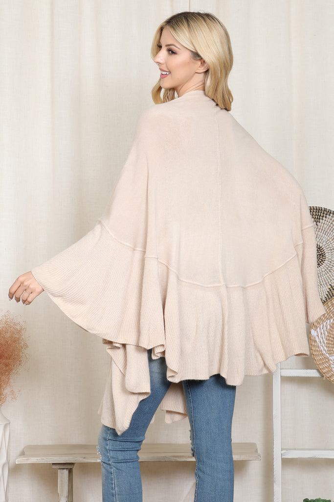 KNIT RUFFLED SOLID COLOR KIMONO