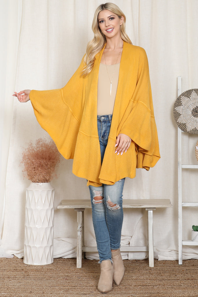 KNIT RUFFLED SOLID COLOR KIMONO